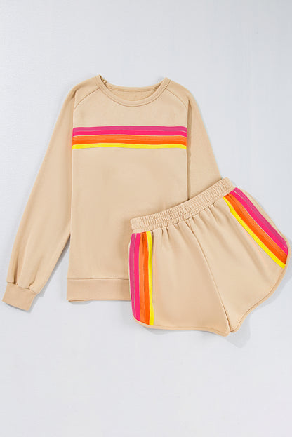 Striped Cotton Lounge Set Pullover & Shorts