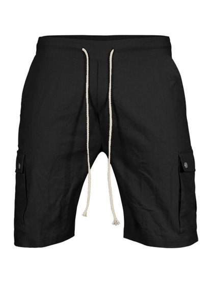 Shorts- Men’s Cotton Cargo Shorts with Multi-Pockets- Black- Pekosa Women Fashion