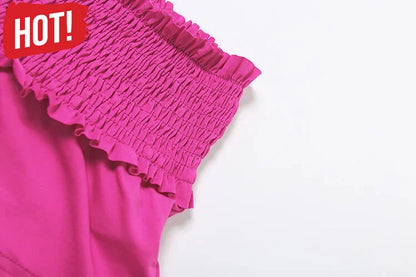 Shorts Outfit Set- Vibrant Pink Two-Piece Outfit Set Slit Sleeves - Ideal for Clubbing and Casual Wear