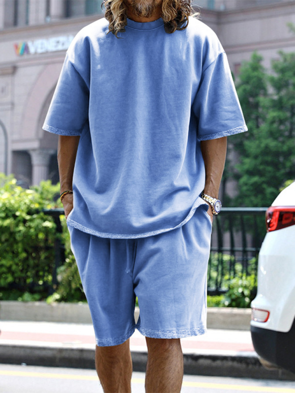 Shorts Set- Light Blue Two-Piece Shorts Set for Men- - Pekosa Women Fashion