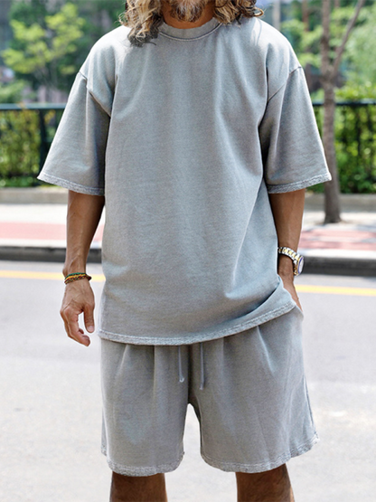 Shorts Set- Light Blue Two-Piece Shorts Set for Men- Misty grey- Pekosa Women Fashion