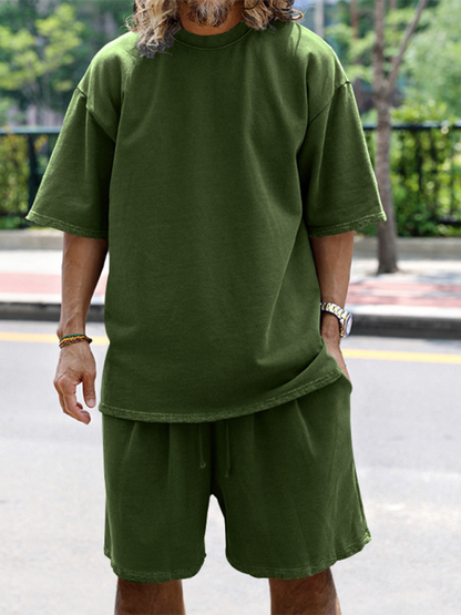 Shorts Set- Light Blue Two-Piece Shorts Set for Men- Olive green- Pekosa Women Fashion