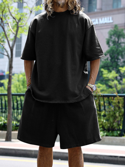 Shorts Set- Light Blue Two-Piece Shorts Set for Men- Black- Pekosa Women Fashion