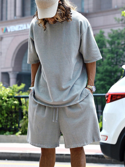 Shorts Set- Light Blue Two-Piece Shorts Set for Men- - Pekosa Women Fashion