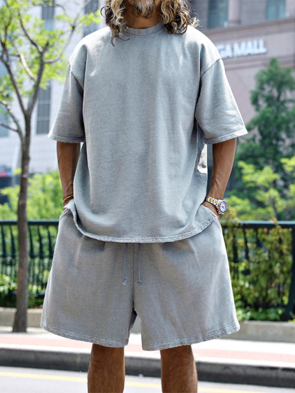 Shorts Set- Light Blue Two-Piece Shorts Set for Men- - Pekosa Women Fashion