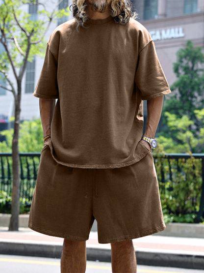 Shorts Set- Light Blue Two-Piece Shorts Set for Men- Brown- Pekosa Women Fashion