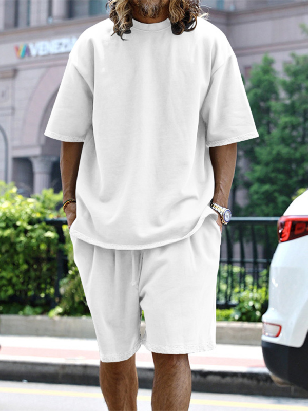 Shorts Set- Light Blue Two-Piece Shorts Set for Men- White- Pekosa Women Fashion