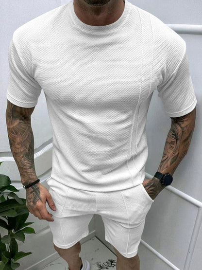 Shorts Set- Men's Solid T-Shirt and Shorts Combo- White- Pekosa Women Fashion