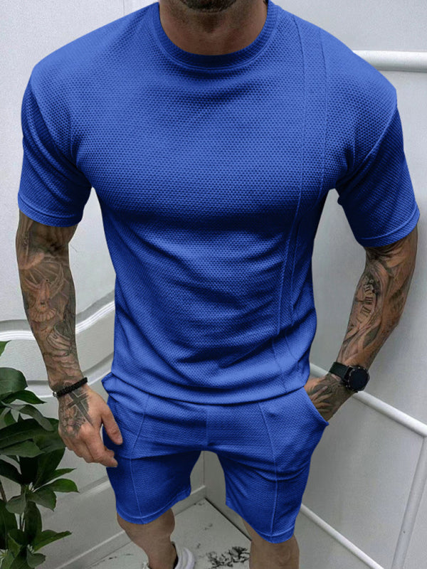 Shorts Set- Men's Solid T-Shirt and Shorts Combo- Royal blue- Pekosa Women Fashion