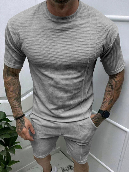 Shorts Set- Men's Solid T-Shirt and Shorts Combo- Misty grey- Pekosa Women Fashion