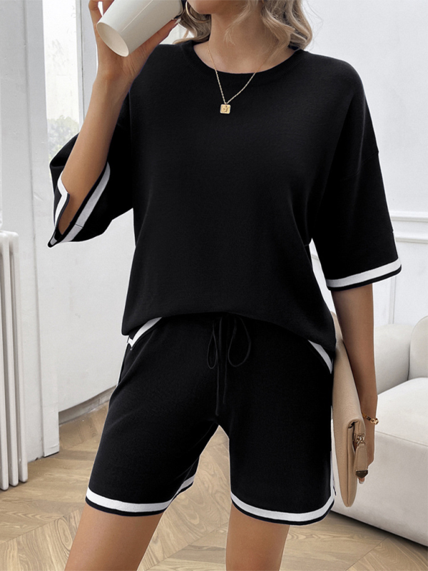 Shorts Set- T-shirt and Shorts Set Weekend Style- Black- Pekosa Women Fashion