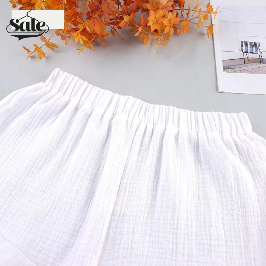 2-teiliges Shorts-Set aus zerknitterter Baumwolle mit Morgenmantel-Kleid