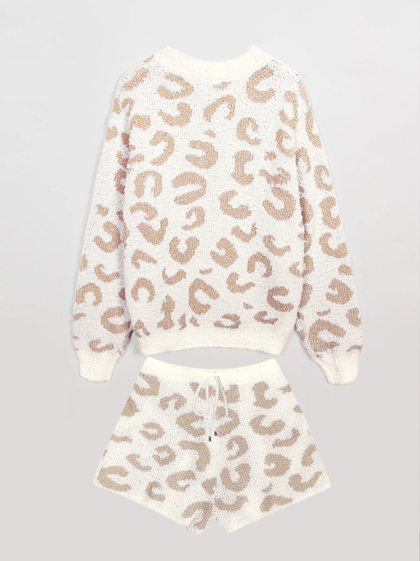 Shorts Sets- Fluffy Lounge Animal Print Knit Shorts Set