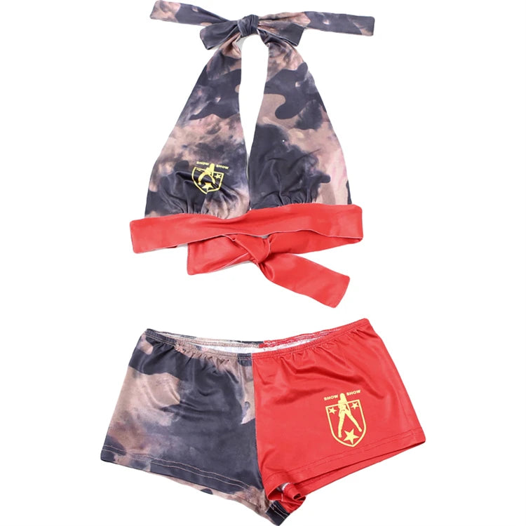 Shorts Sets - Iconic Camouflage Red Halter Top and Shorts Set