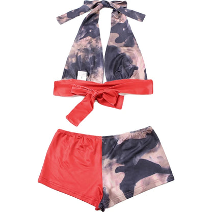 Shorts Sets - Iconic Camouflage Red Halter Top and Shorts Set