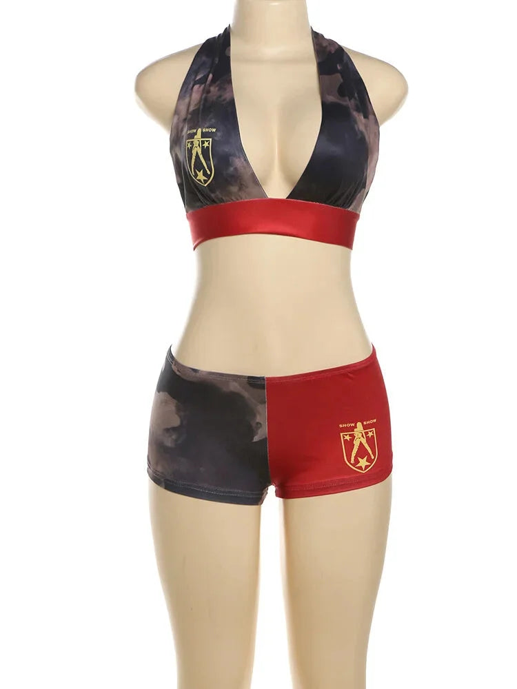 Shorts Sets - Iconic Camouflage Red Halter Top and Shorts Set