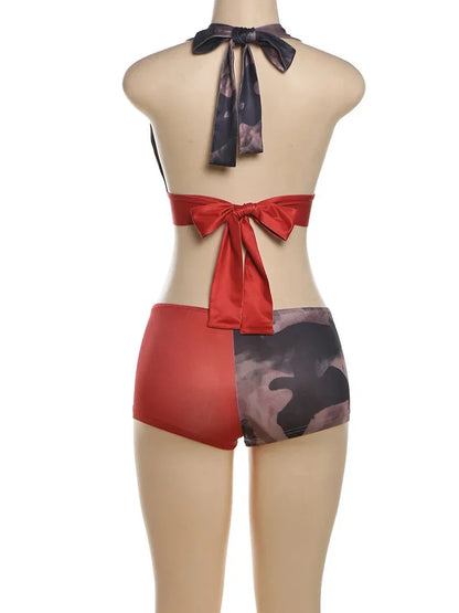 Shorts Sets - Iconic Camouflage Red Halter Top and Shorts Set