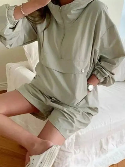 Shorts Sets - Minimalist Casual 2-Piece Hoodie and Shorts Set