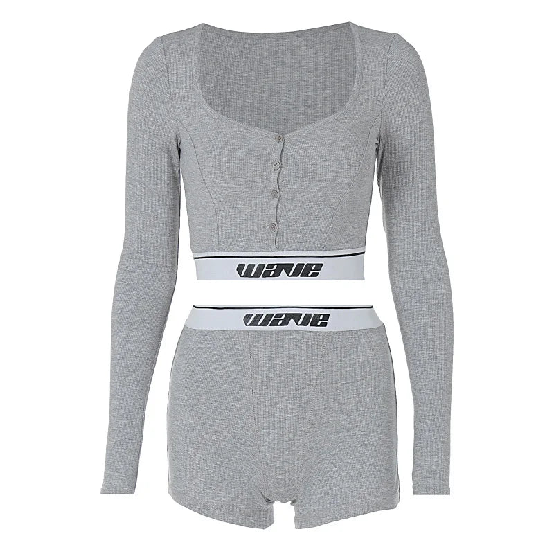 Shorts Sets - Sporty Fitness Crop Top and Shorts Set for Woman