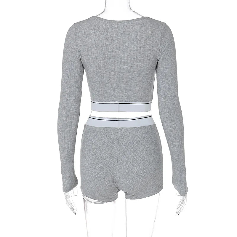 Shorts Sets - Sporty Fitness Crop Top and Shorts Set for Woman