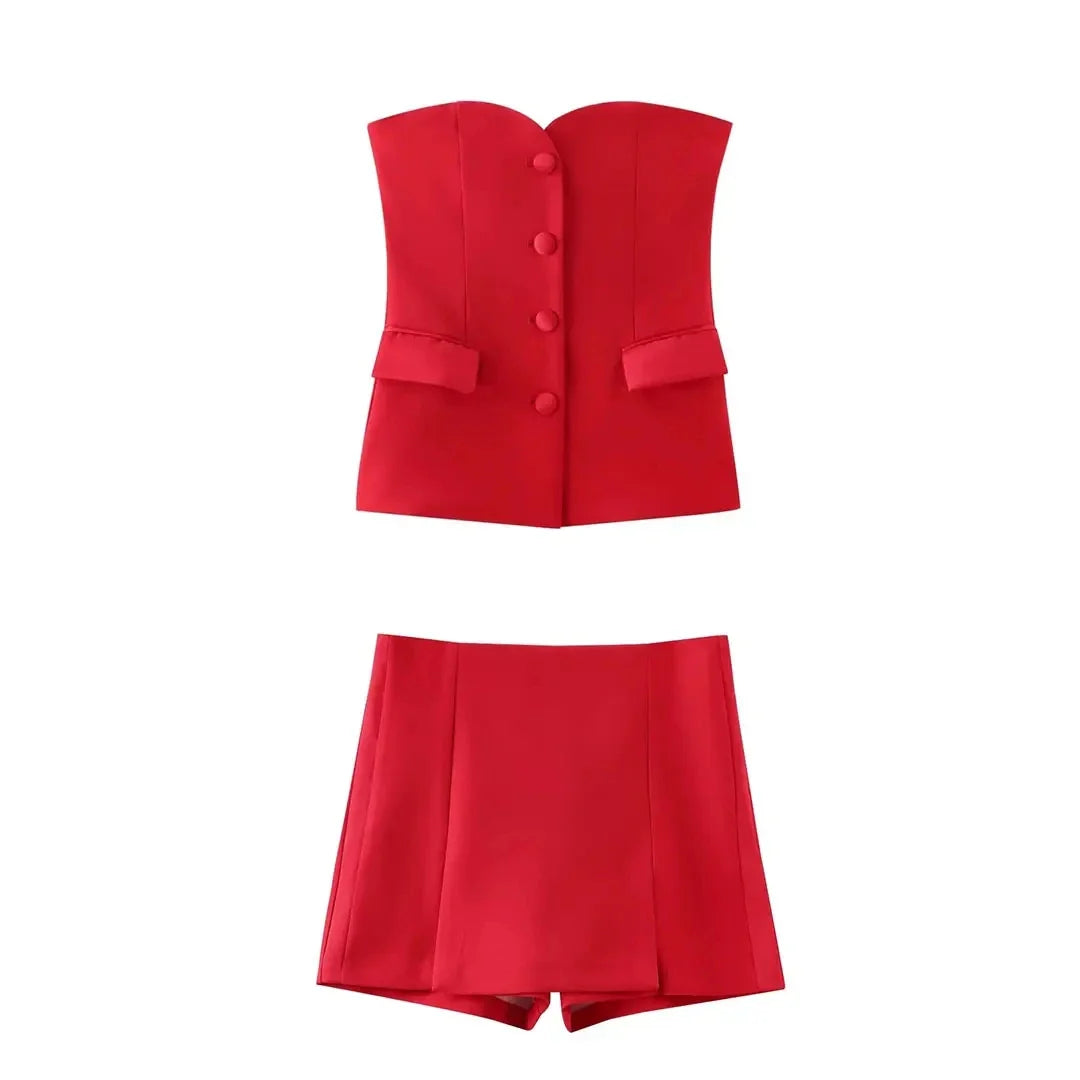 Shorts Sets- The Must-Have Cocktail Outfit for Every Woman- Red set- Pekosa Women Fashion
