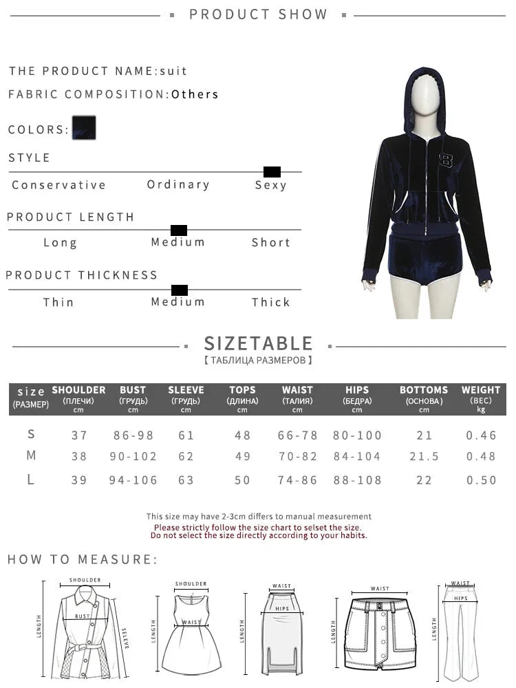 Shorts Sets - Velvet Sporty Lounge Set Zip-up Hooded Jacket & Shorts