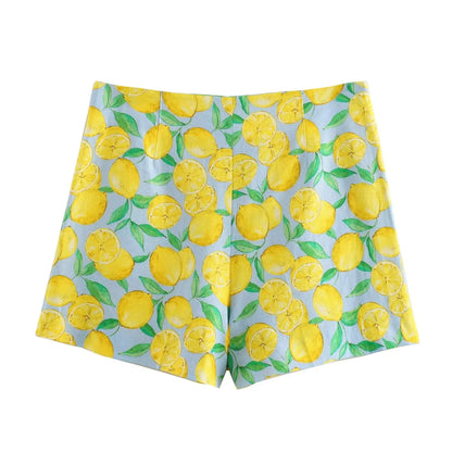 Shorts Sets- Women Zesty Lemon Crop Top & Shorts - Two-Piece Set for Summer Days- - Pekosa Women Fashion