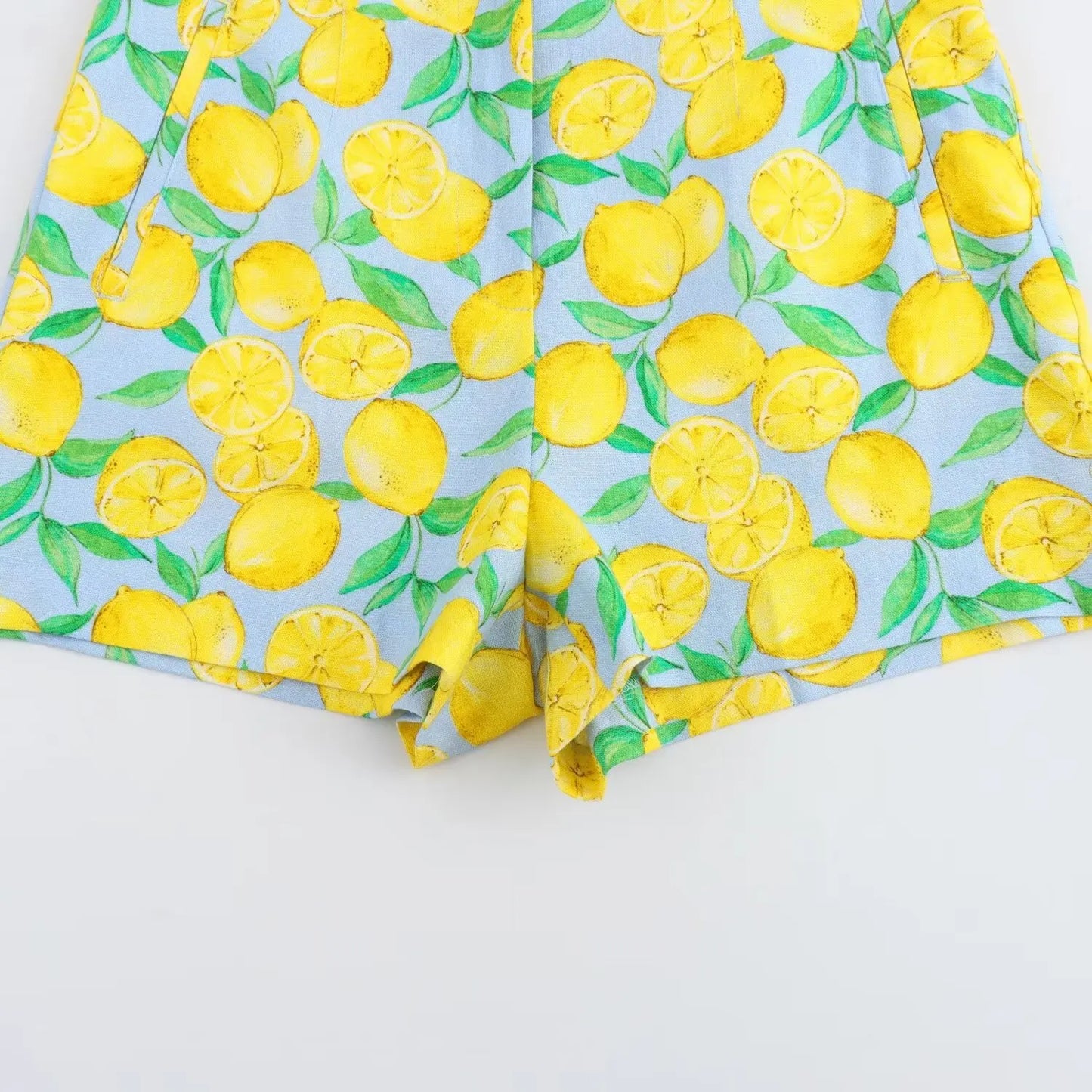 Shorts Sets- Women Zesty Lemon Crop Top & Shorts - Two-Piece Set for Summer Days- - Pekosa Women Fashion