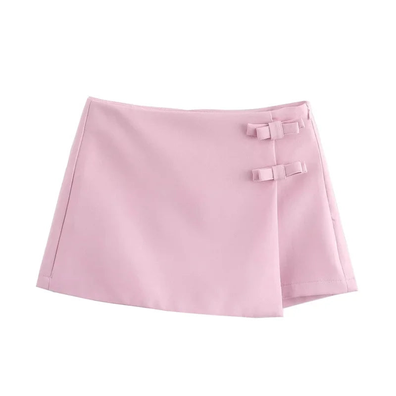 Shorts Skirts- Women Buckle-Accent Mini Skirt- Pink- Chuzko Women Clothing