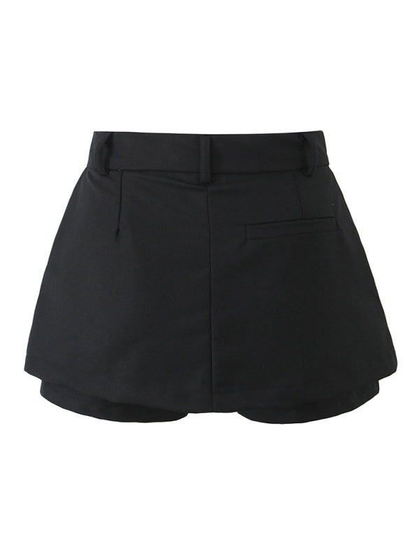 Shorts- Summer Solid Mini Skirt with Built-in Undergarment- - Pekosa Women Fashion