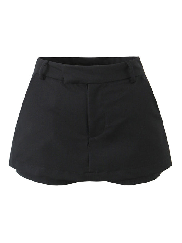 Shorts- Summer Solid Mini Skirt with Built-in Undergarment- - Pekosa Women Fashion