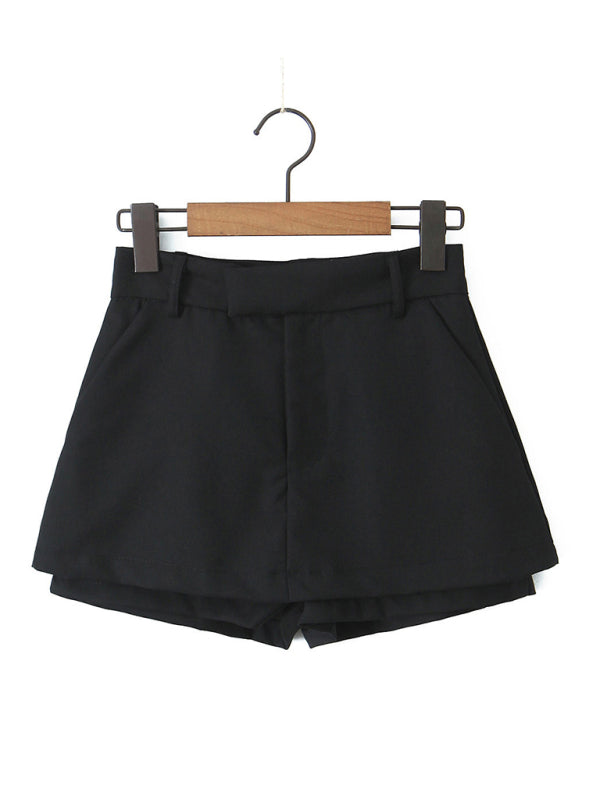 Shorts- Summer Solid Mini Skirt with Built-in Undergarment- - Pekosa Women Fashion