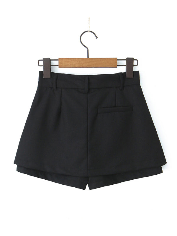 Shorts- Summer Solid Mini Skirt with Built-in Undergarment- Black- Pekosa Women Fashion