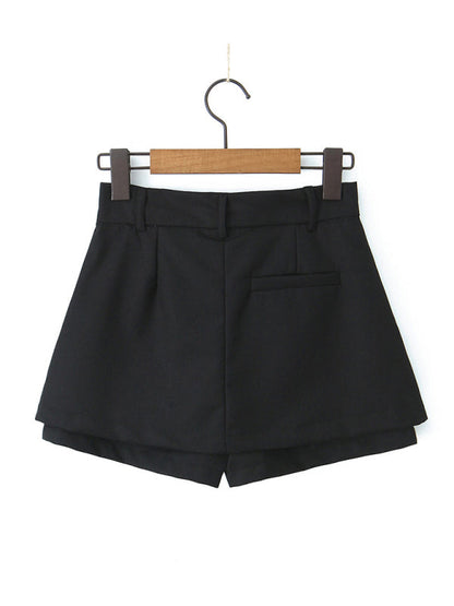 Shorts- Summer Solid Mini Skirt with Built-in Undergarment- Black- Pekosa Women Fashion