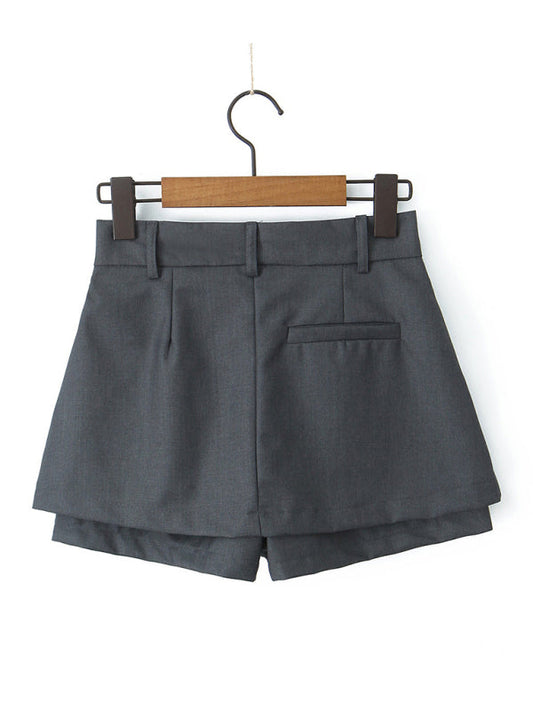 Shorts- Summer Solid Mini Skirt with Built-in Undergarment- Grey- Pekosa Women Fashion