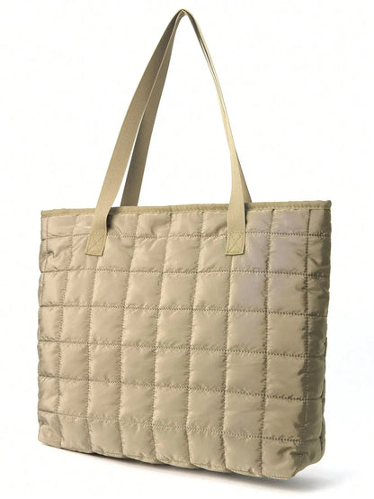 Shoulder Bags- Quilted Carryall Shoulder Bag- Khaki- Pekosa Women Fashion