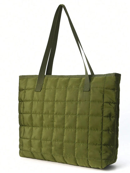 Shoulder Bags- Quilted Carryall Shoulder Bag- Army green- Pekosa Women Fashion