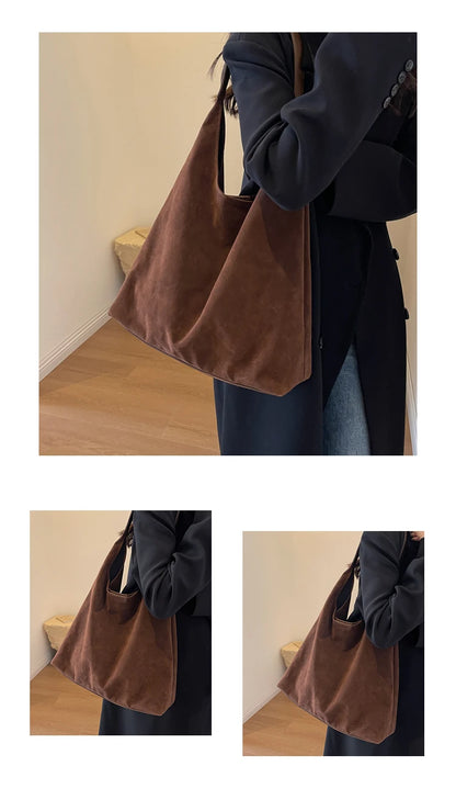 Shoulder Bags - Suede Shoulder Bag Solid Color Simple Casual Commuter Bag