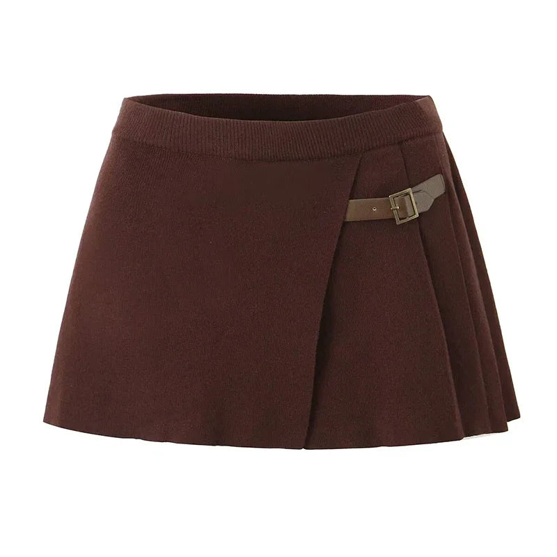 Skirt Sets- Classic Skirt & Sweater Combo - Women Two-Piece Knit Set- Only brown skirt- Chuzko Women Clothing