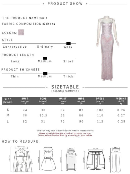 Skirt Sets - Elegant Sequin Gala Dress Sparkle Bustier Top & Maxi Skirt