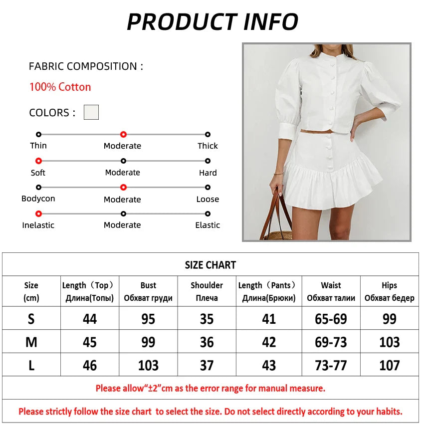 Skirt Sets- Elegant White Two-Piece Flouncy Skirt Set with Puff Blouse- - Pekosa Women Fashion