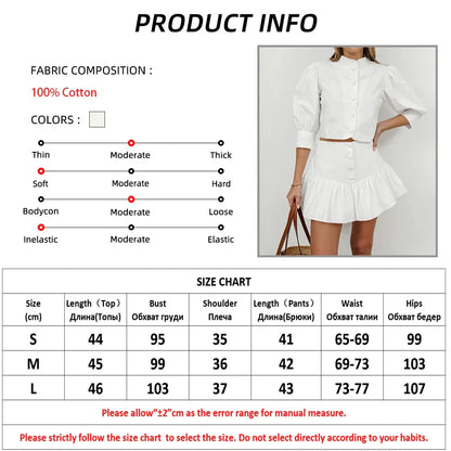 Skirt Sets- Elegant White Two-Piece Flouncy Skirt Set with Puff Blouse- - Pekosa Women Fashion