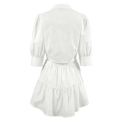 Skirt Sets- Elegant White Two-Piece Flouncy Skirt Set with Puff Blouse- - Pekosa Women Fashion