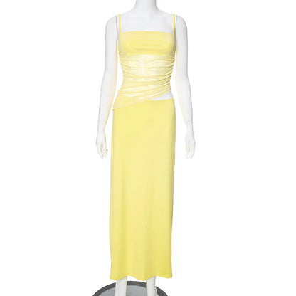 Skirt Sets- Vibrant Yellow Cami Top and Maxi Skirt Two-Piece Set- - Chuzko Women Clothing