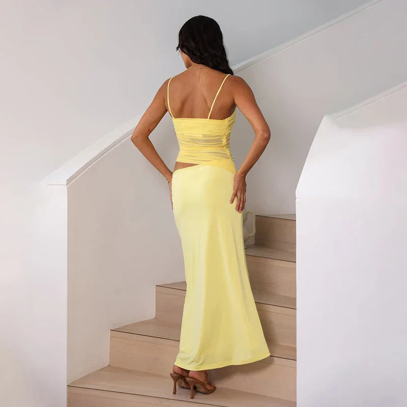 Skirt Sets- Vibrant Yellow Cami Top and Maxi Skirt Two-Piece Set- - Chuzko Women Clothing