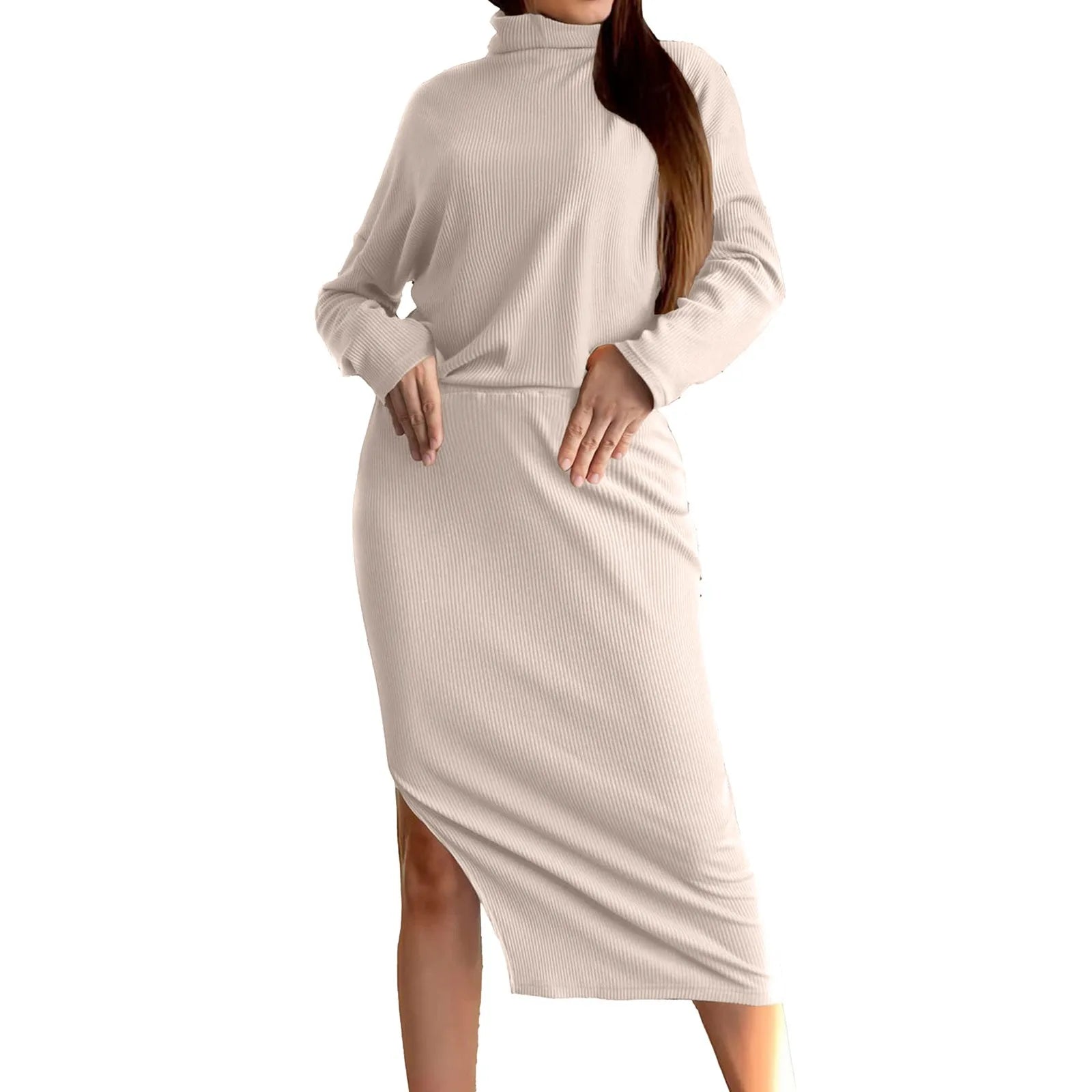 Skirt & Top Matching Set - Loose Rib Knit Skirts + Sweaters Matching Set Outfit – Casual Outfit