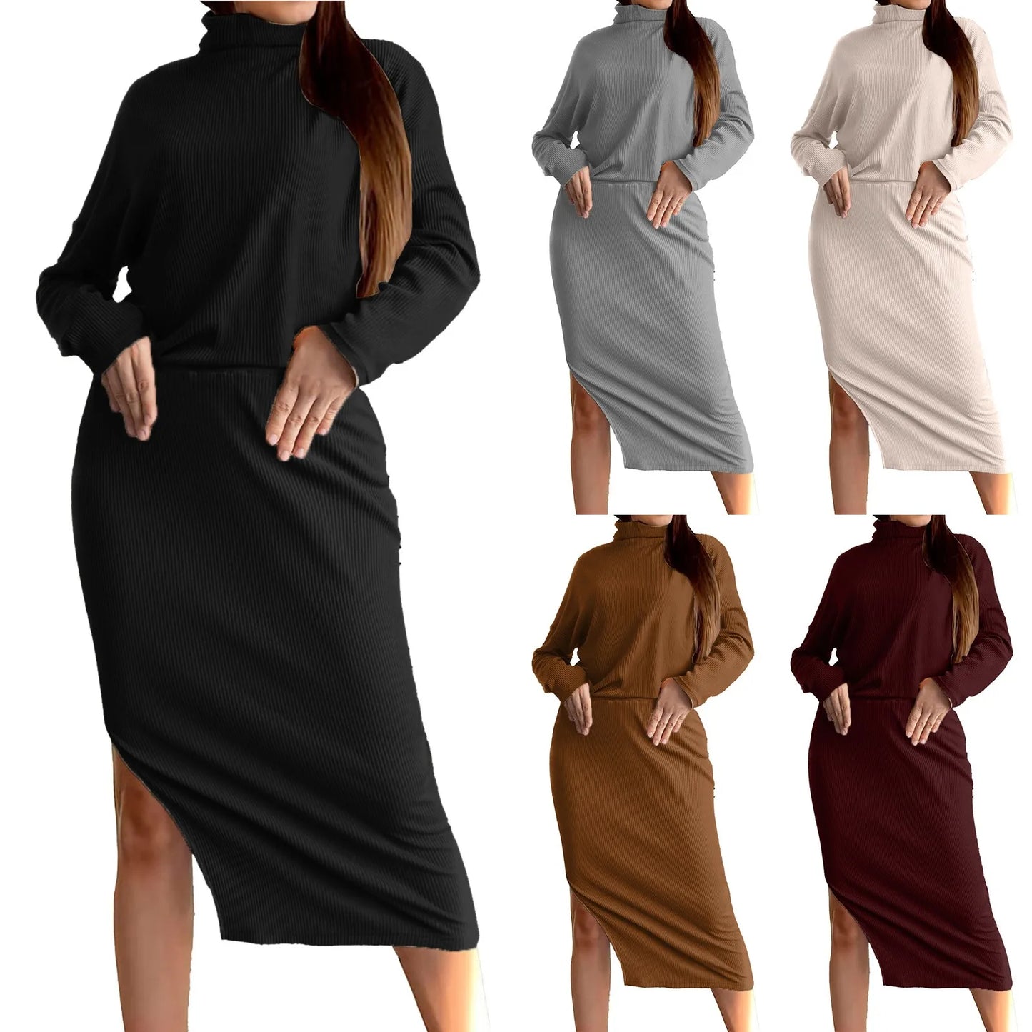 Skirt & Top Matching Set - Loose Rib Knit Skirts + Sweaters Matching Set Outfit – Casual Outfit