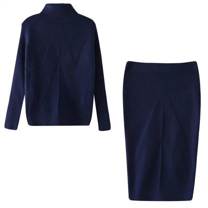 Skirt and Top Matching Sets- Cable Knit Skirt and Top Matching Set for Women