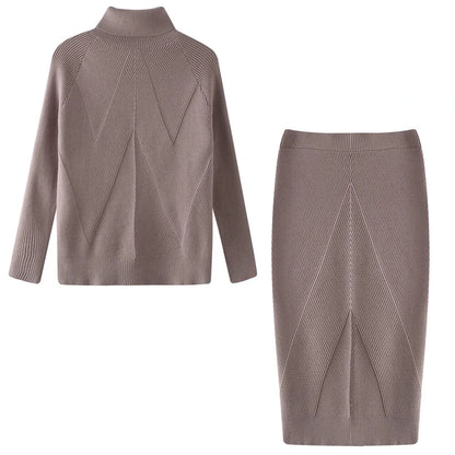 Skirt and Top Matching Sets- Cable Knit Skirt and Top Matching Set for Women