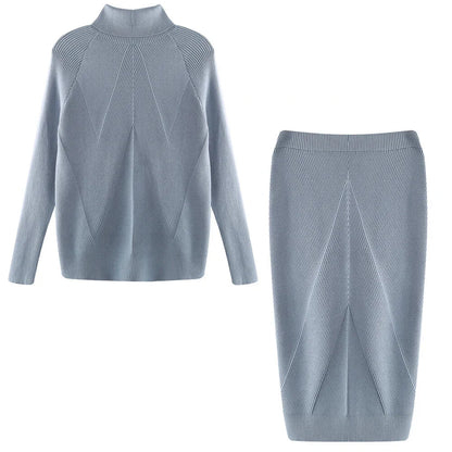 Skirt and Top Matching Sets- Cable Knit Skirt and Top Matching Set for Women